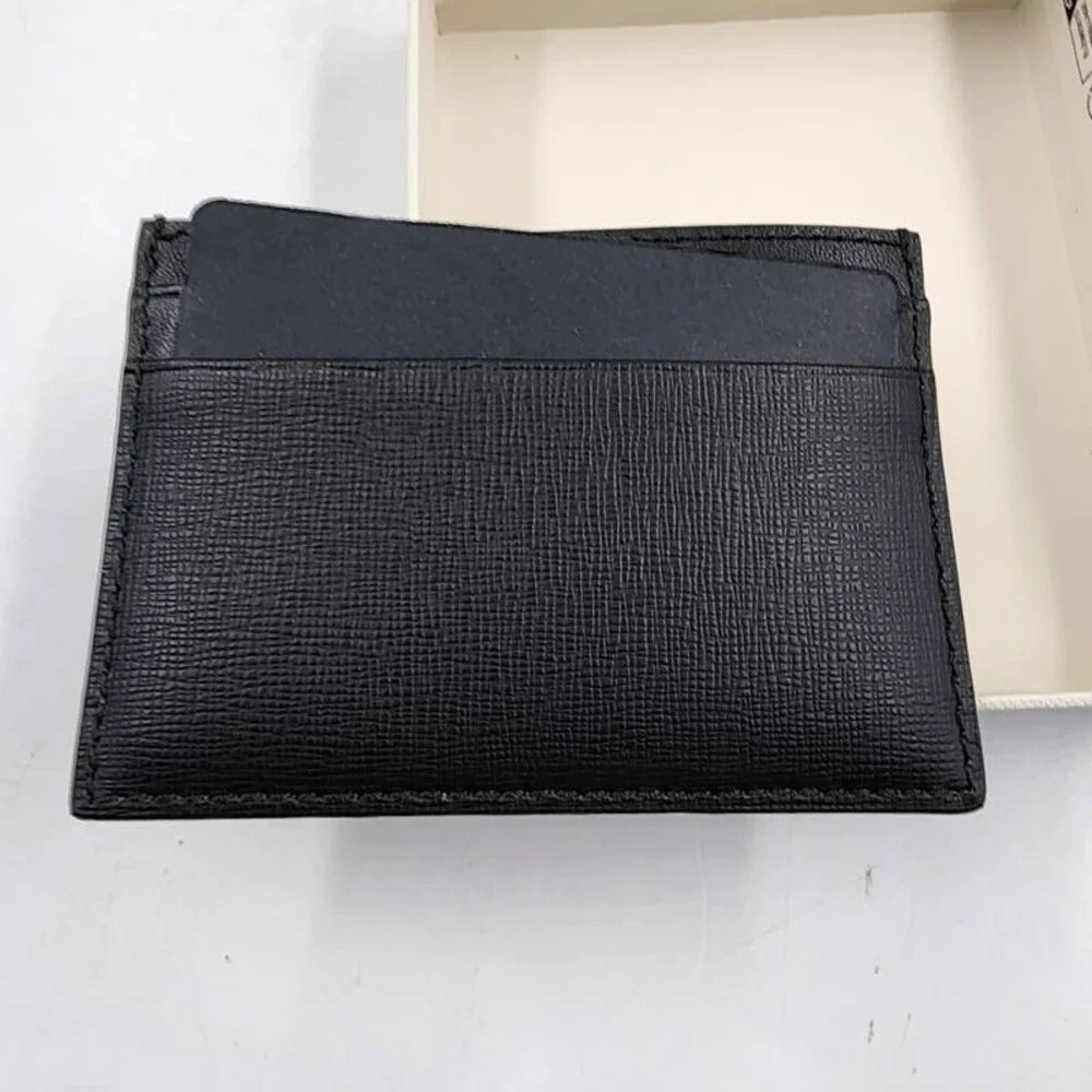 Bally Elegant Leather Card Case Unisex One Size Black Silver-Tone Logo Lettering